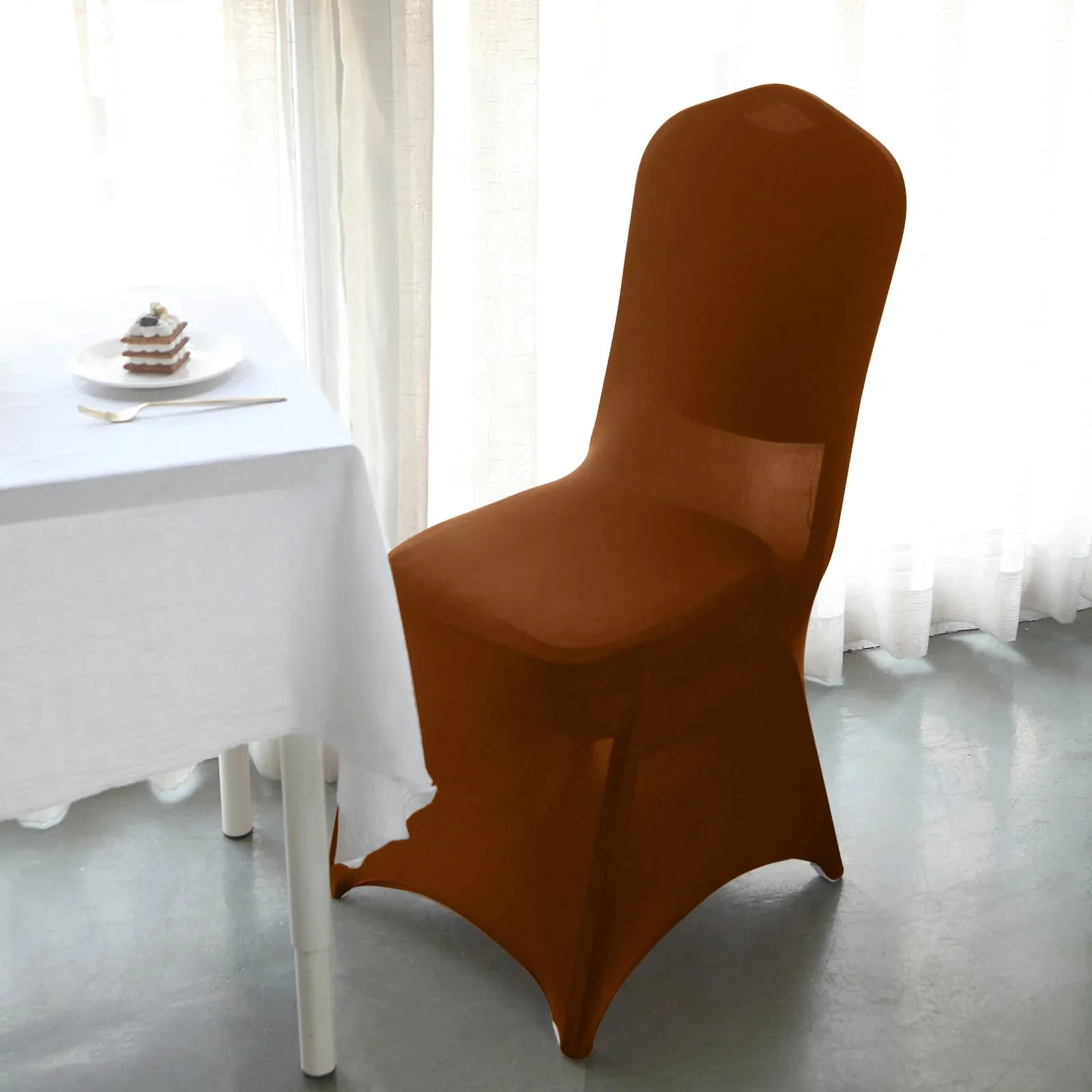 10 Pack Cinnamon Brown Spandex Fitted Banquet Chair Covers, Reusable Stretched Slip On Chair Covers