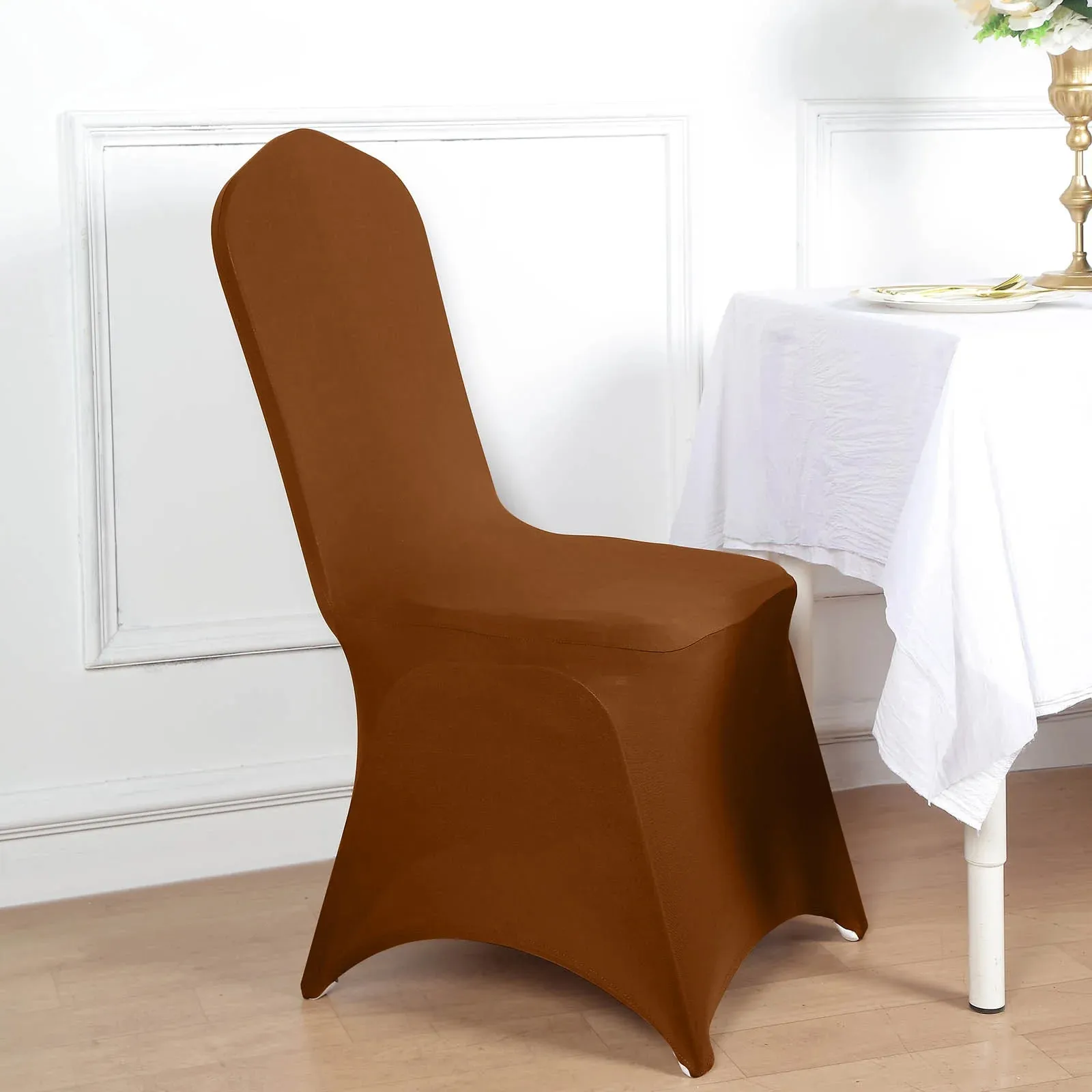 10 Pack Cinnamon Brown Spandex Fitted Banquet Chair Covers, Reusable Stretched Slip On Chair Covers