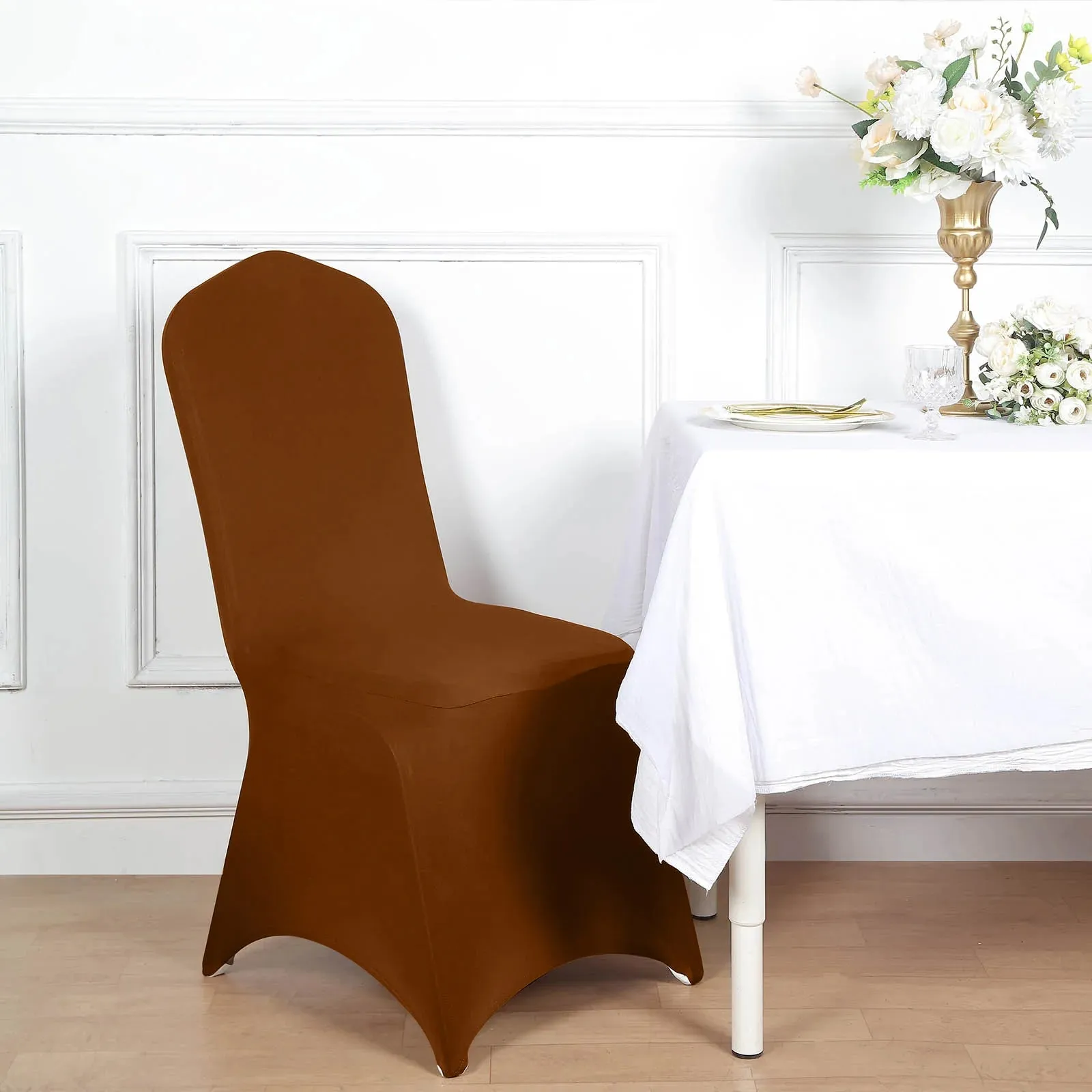 10 Pack Cinnamon Brown Spandex Fitted Banquet Chair Covers, Reusable Stretched Slip On Chair Covers