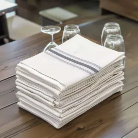 10 Pack White Spun Polyester Cloth Napkins with Gray Reverse Stripes, Premium Restaurant Quality Bistro Napkins - 18"x22"