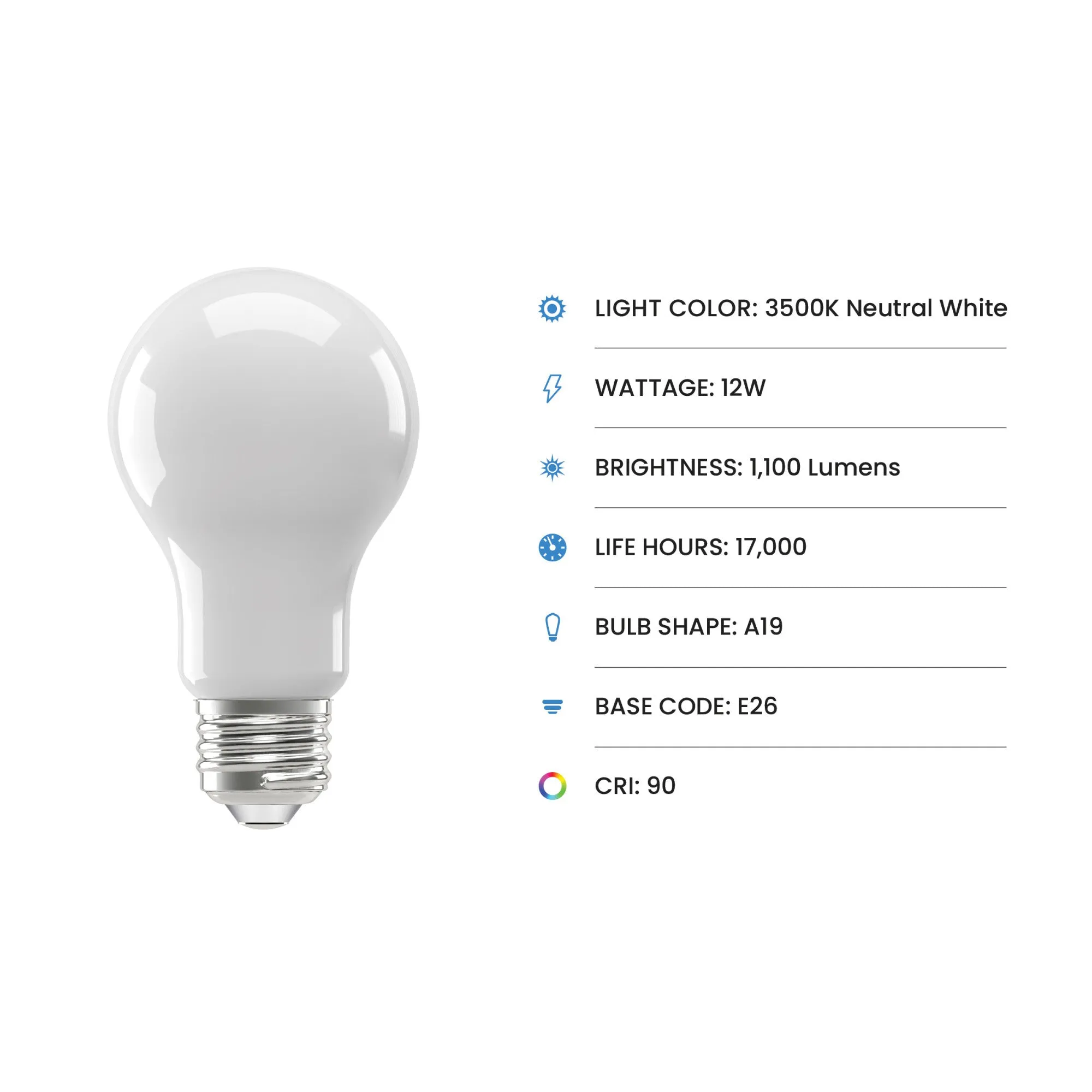 12W Dimmable LED Light Bulb - 75W Equivalent, Neutral White (3500K), Medium E26 Base, A19 Shape - General Purpose (4-Pack)