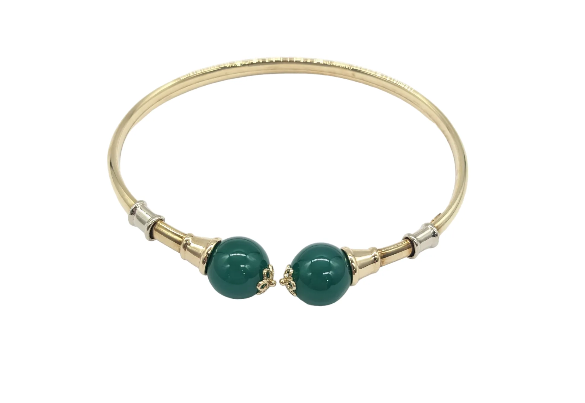 14 karat Gold and Green Jade Bangle