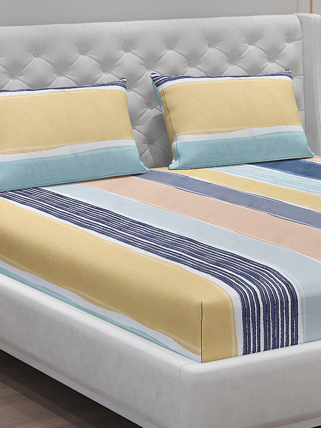 140 GSM Polyester Double Bed Bedsheet with 2 Pillow Covers