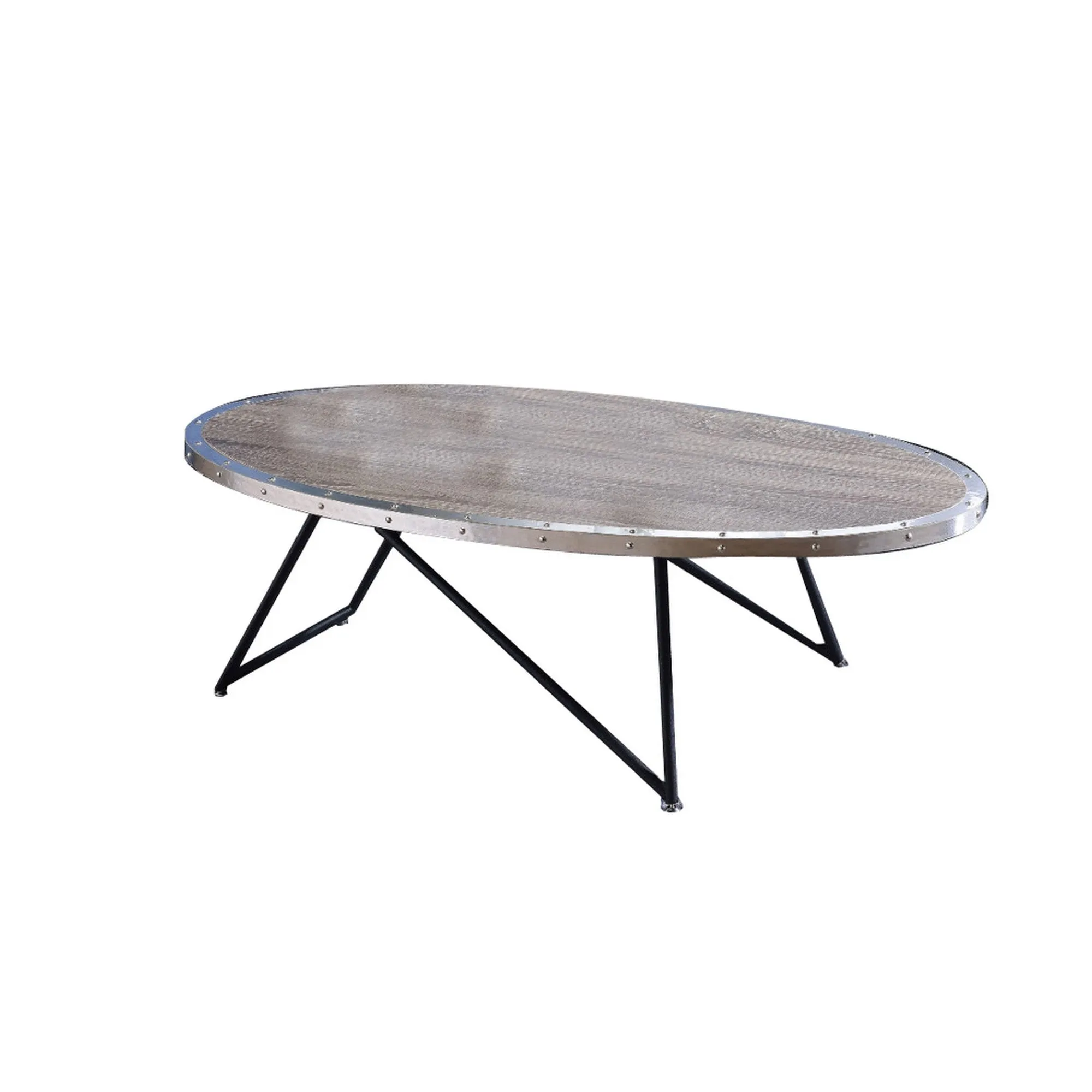 15 Inch Oval Coffee Table With Irregular Metal Base, Gray By Benzara