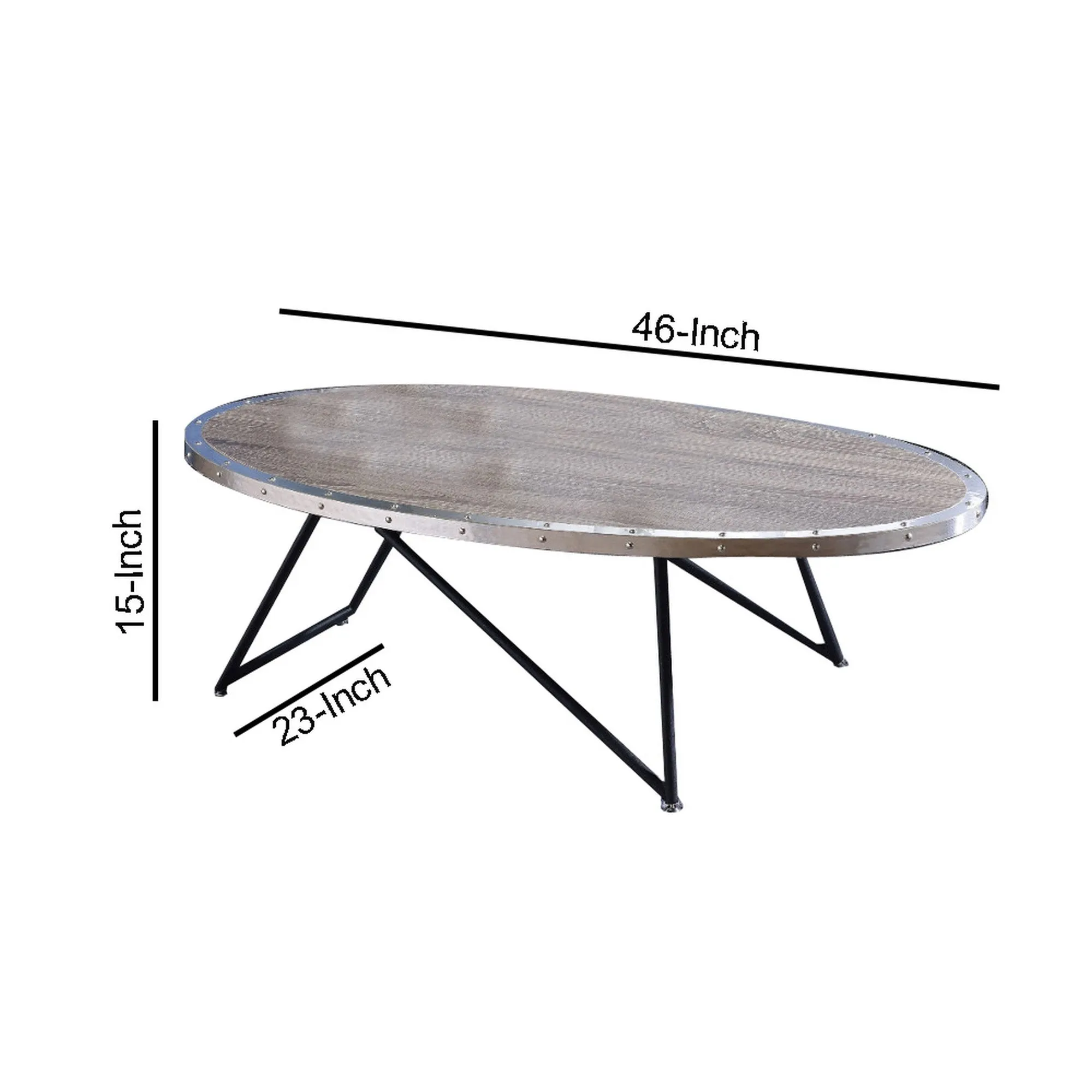 15 Inch Oval Coffee Table With Irregular Metal Base, Gray By Benzara