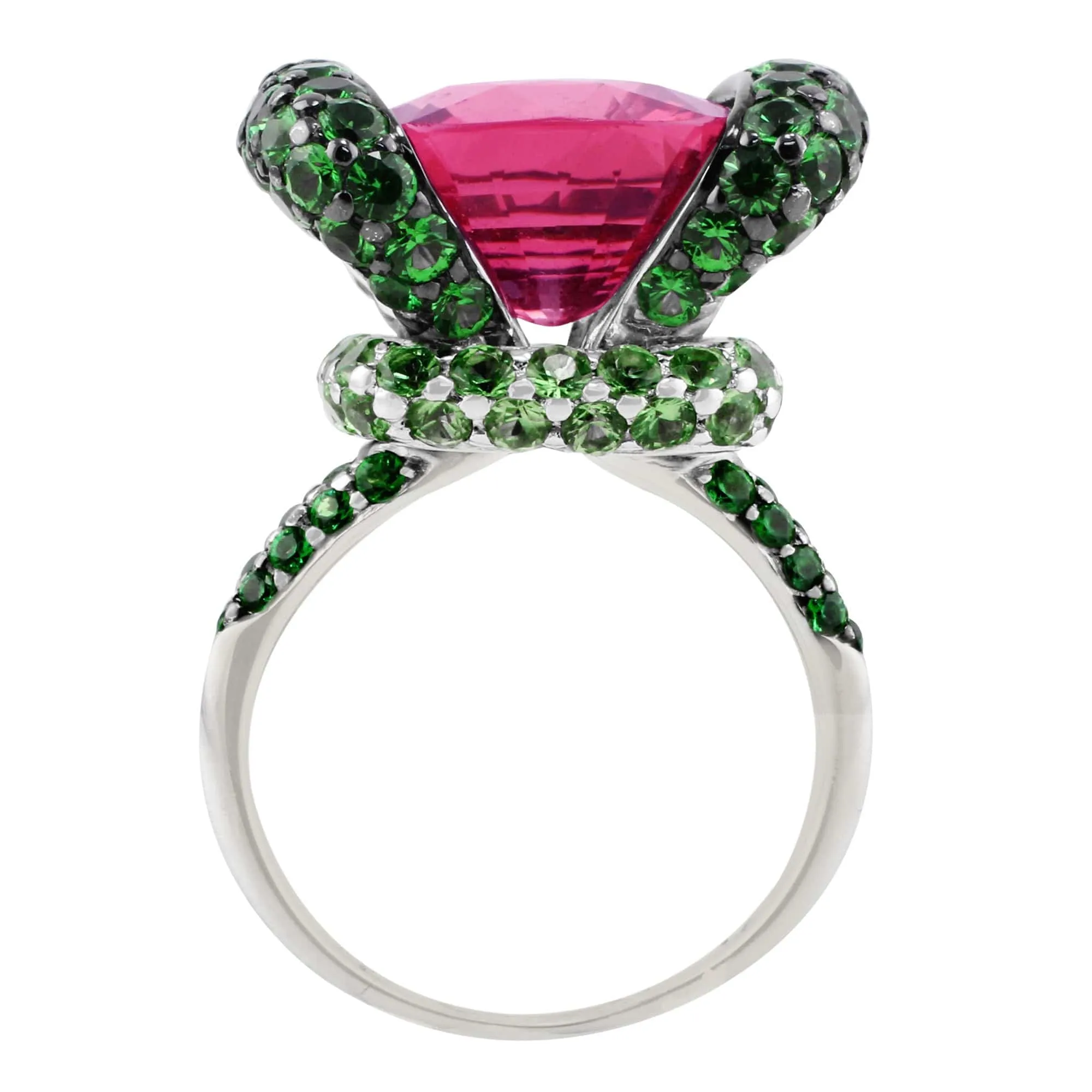 18k White Gold 10ct Pink Tourmaline Green Tsavorite Ring