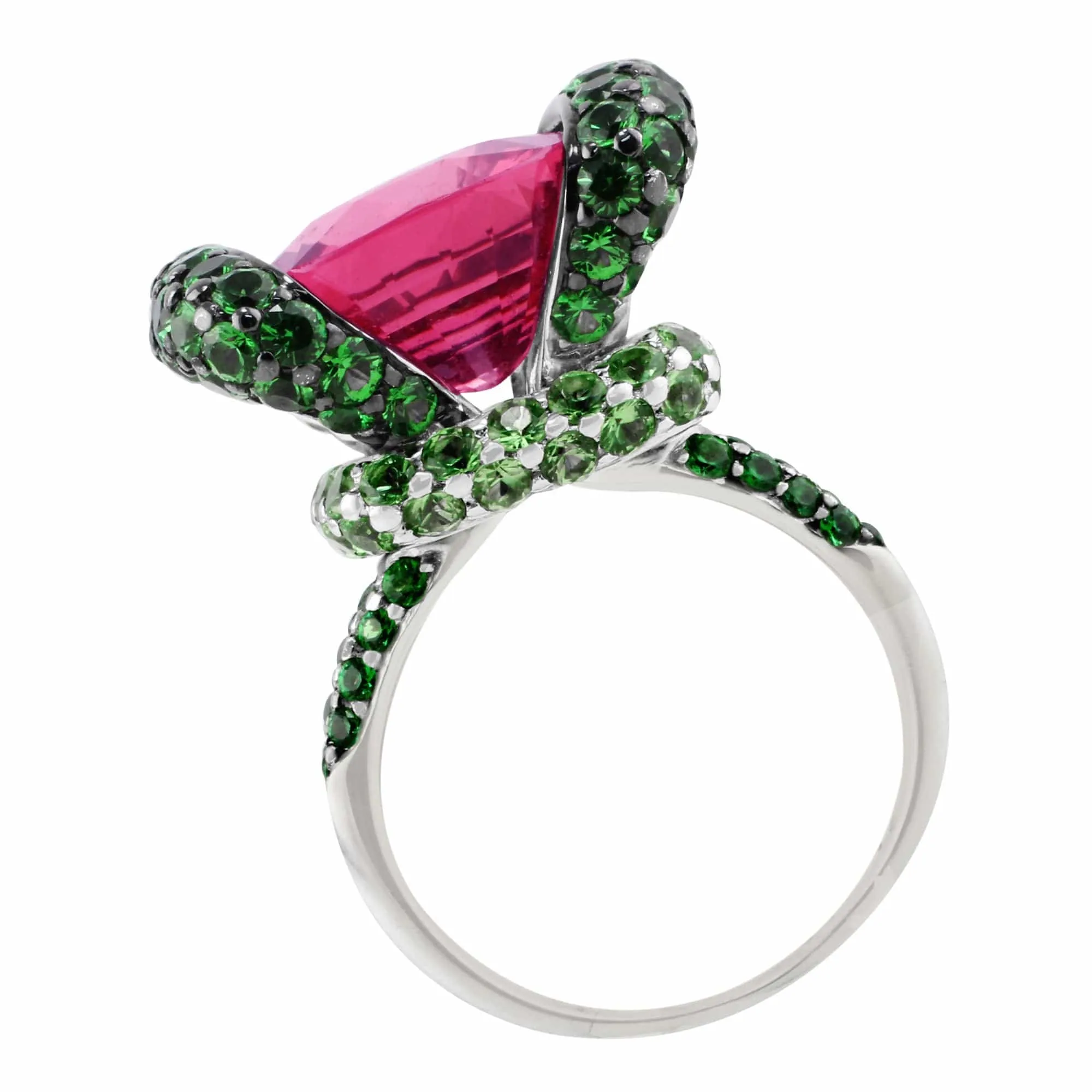 18k White Gold 10ct Pink Tourmaline Green Tsavorite Ring