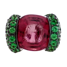 18k White Gold 10ct Pink Tourmaline Green Tsavorite Ring