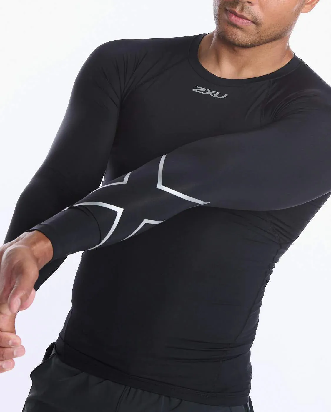 2XU Mens Core Compression Long Sleeve Top - Black/Silver