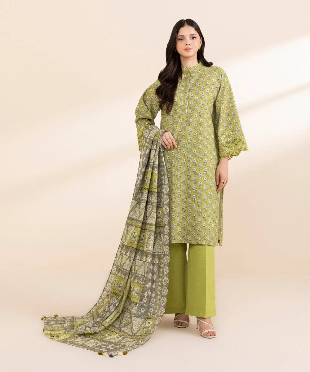 3 Piece - Embroidered Light Khaddar Suit