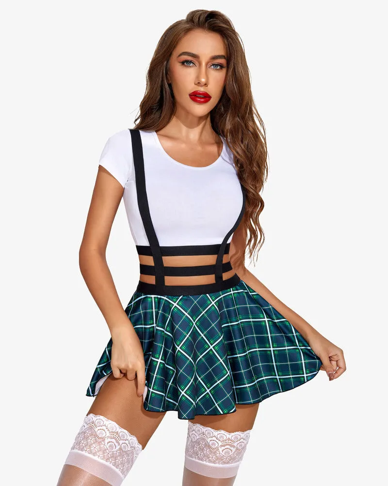 A-Line Pleated Short Braces Skirt