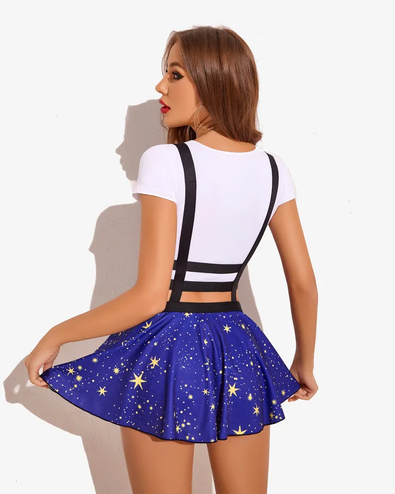 A-Line Pleated Short Braces Skirt