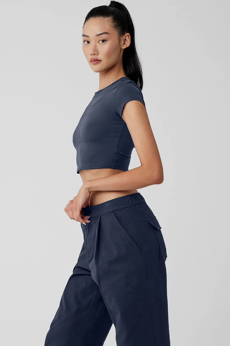 Alosoft Crop Finesse Short Sleeve - Navy