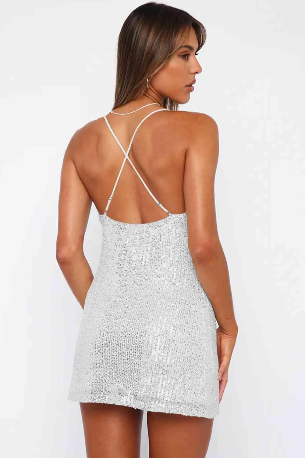 Amanda Cowl Neck Contrast Sequin Sleeveless Mini Dress