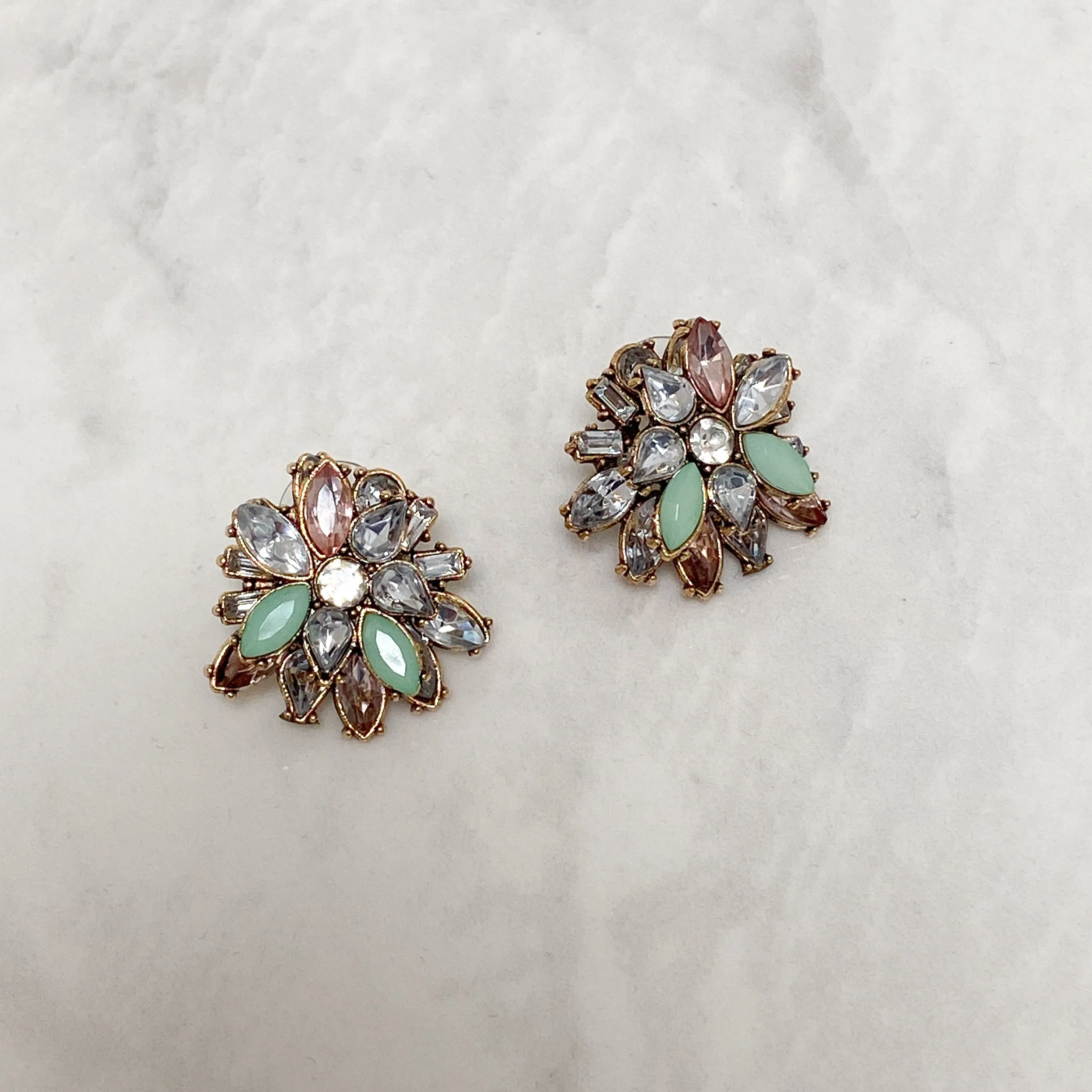 ASHA Pastel & Mint Green Rhinestone Stud Earrings