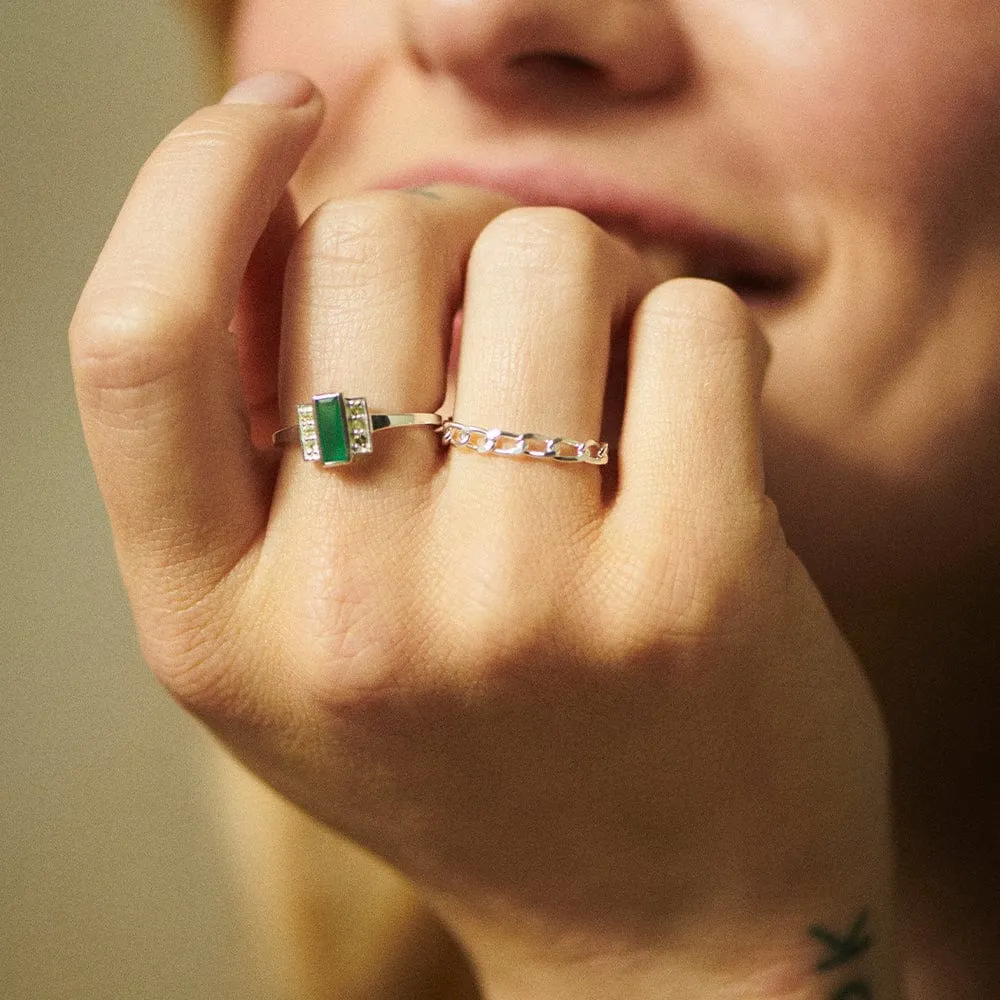 Beloved Green Onyx Baguette Ring Sterling Silver