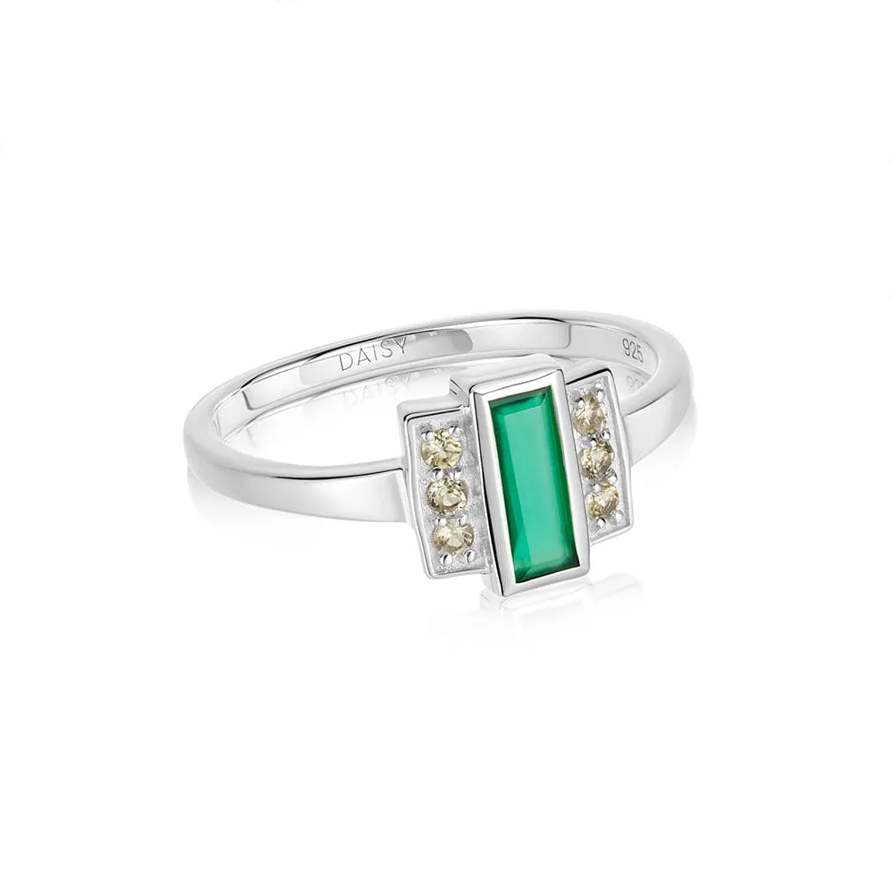 Beloved Green Onyx Baguette Ring Sterling Silver