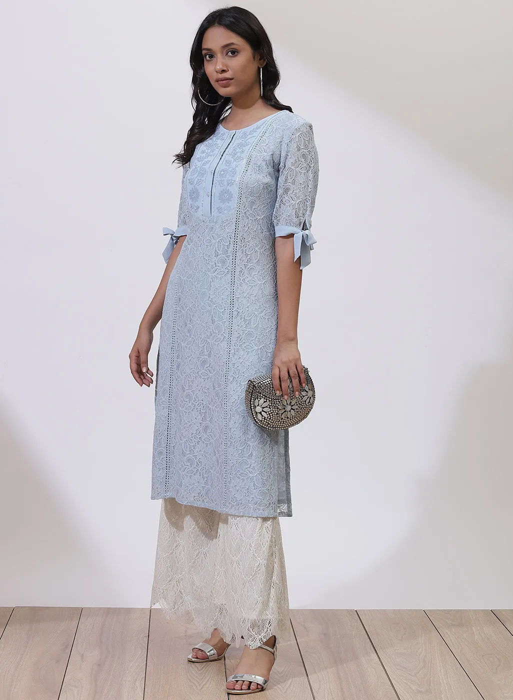 Blue Floral Nargis Kurta with Embroidery