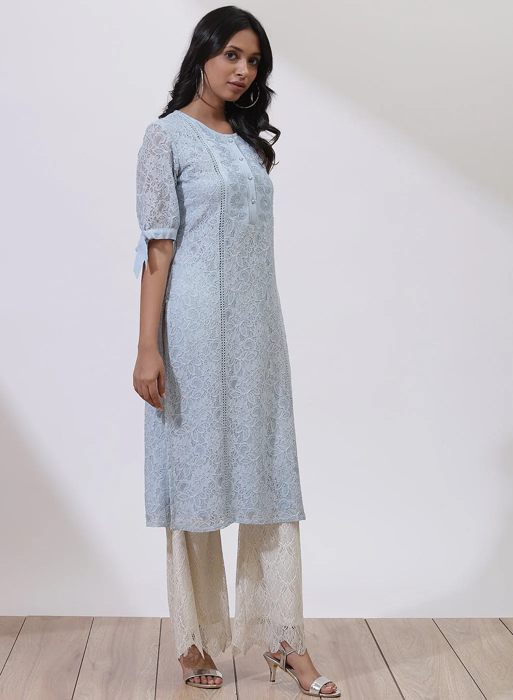 Blue Floral Nargis Kurta with Embroidery