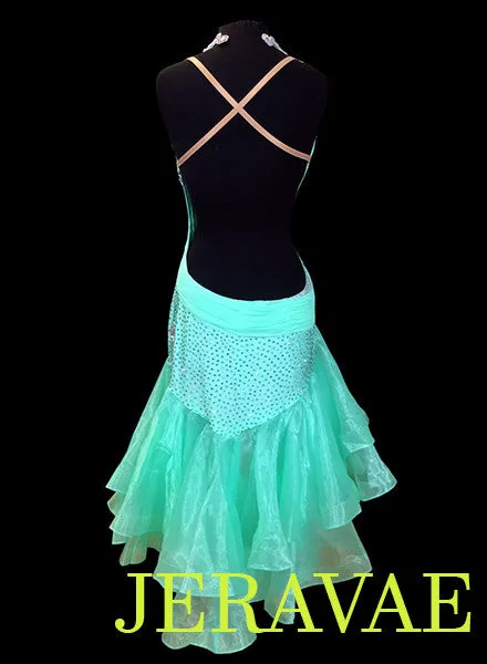 Bright Light Green Latin Dress with Full Skirt and Swarovski Stones LAT036 sz Large