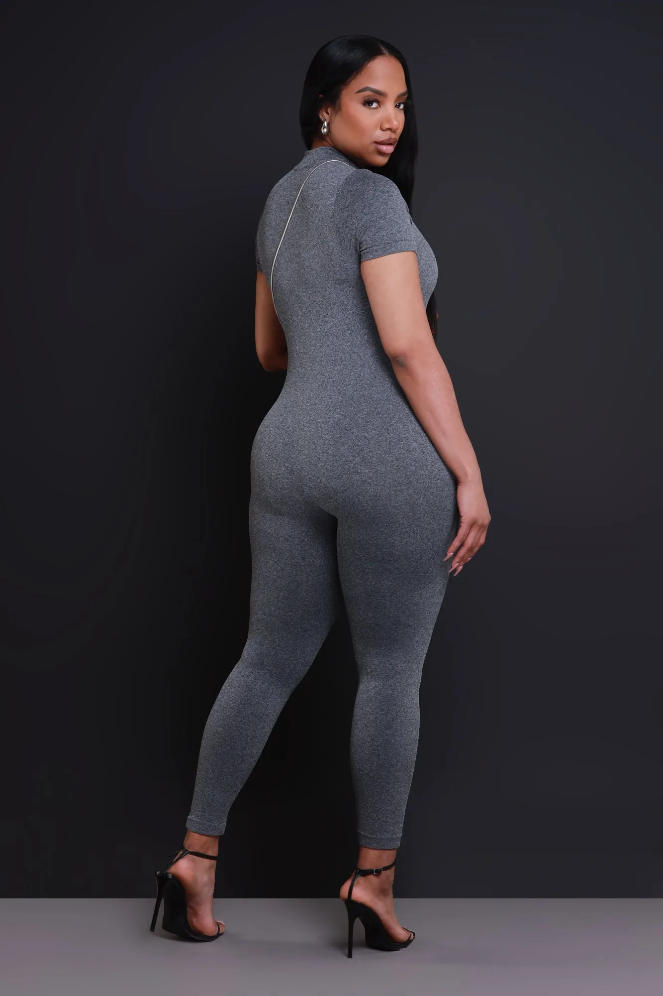 Can't Be Tamed Zip Up Jumpsuit - Grey