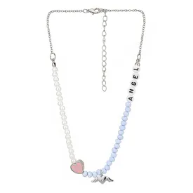 Carlton London Girls White & Blue Rhodium-Plated Enamelled Necklace Kjn060