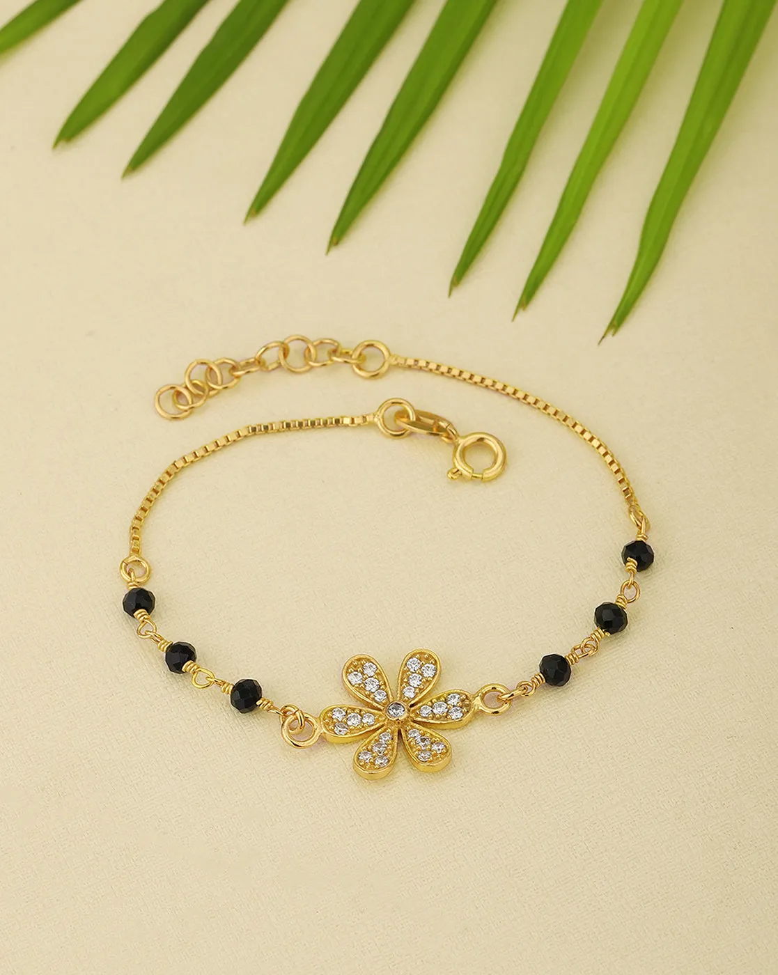 Carlton London Gold Plated Cz Studded Floral Bracelet For Women