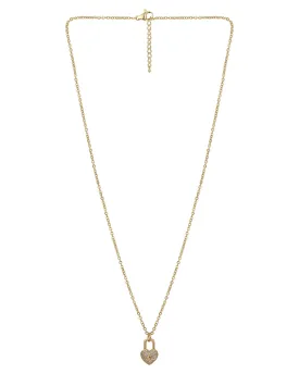 Carlton London Gold Plated Dangling Lock Pendant With Zirconia Pendant With Chain