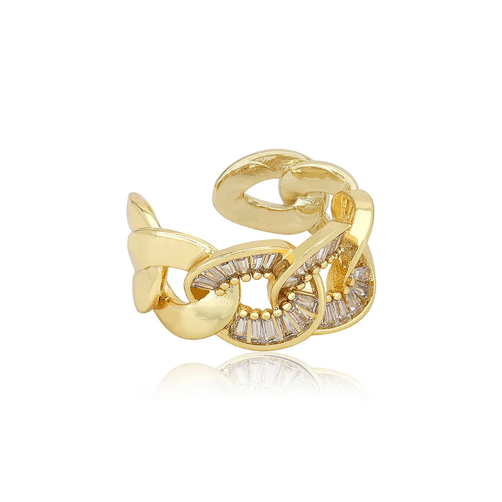 Carlton London Premium Gold Plated Cz Studded Contemporary Adjustable Finger Ring For Women