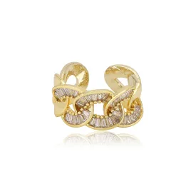 Carlton London Premium Gold Plated Cz Studded Contemporary Adjustable Finger Ring For Women