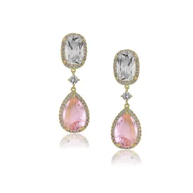 Carlton London Premium Jwlry-Gold & Pink Toned Crystals Studded Gold-Plated Teardrop Shaped Handcrafted Drop Earrings Fje4132