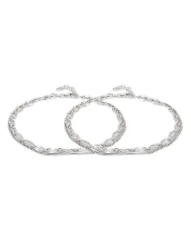 Carlton London -Set Of 2 Rhodium-Plated Silver Toned Layered Anklets For Women