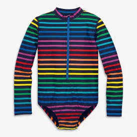 Clearance long sleeve one-piece rash guard in rainbow stripe