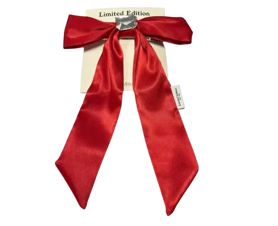 clip bow jewel satin - red-10