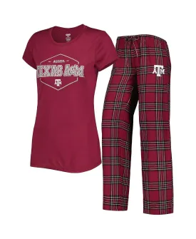 Concepts Sport Women's Burgundy and Black Texas A&M Aggies T-Shirt and Black Flannel Pants Sleep Set