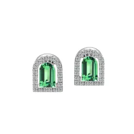 Couleur Sculptural Stud Earring, 18k White Gold with DAVIDOR Arch Cut Green Tourmaline and Brilliant Diamonds