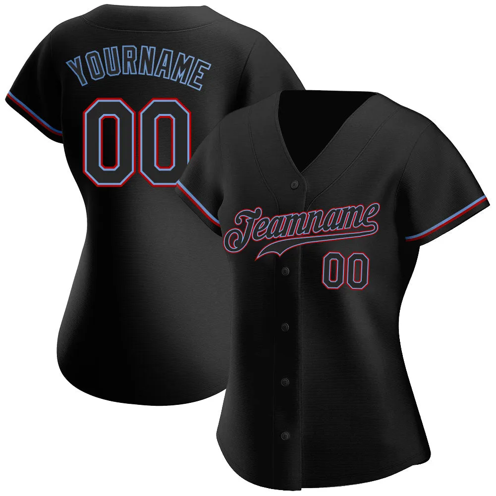 Custom Black Black-Red Authentic Baseball Jersey