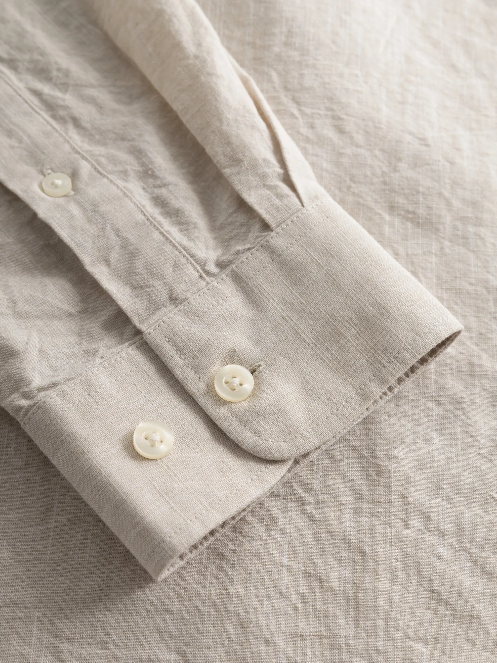 Custom fit linen stand collar shirt - Light feather gray