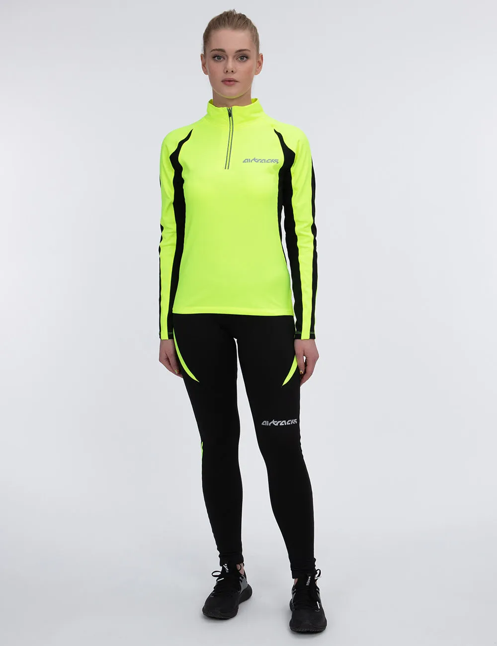 Damen Thermo Laufhose Lang Pro Schwarz-Neon Setprodukt