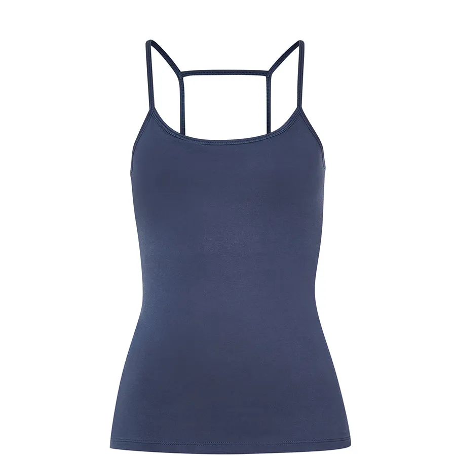 DARK BLUE YOGA TOP WITH CUT-OUT BACK