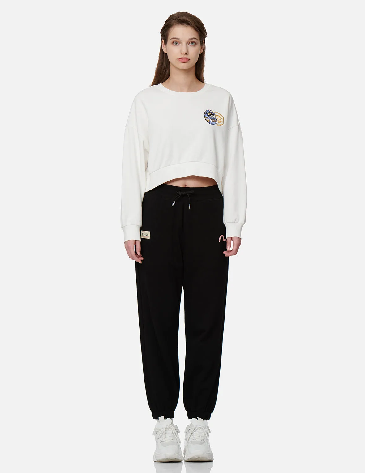 Daruma and Kamon Embroidery Cropped Sweatshirt