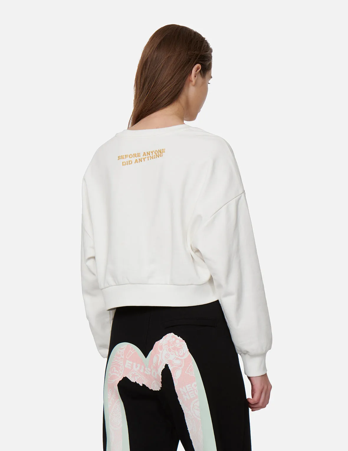 Daruma and Kamon Embroidery Cropped Sweatshirt