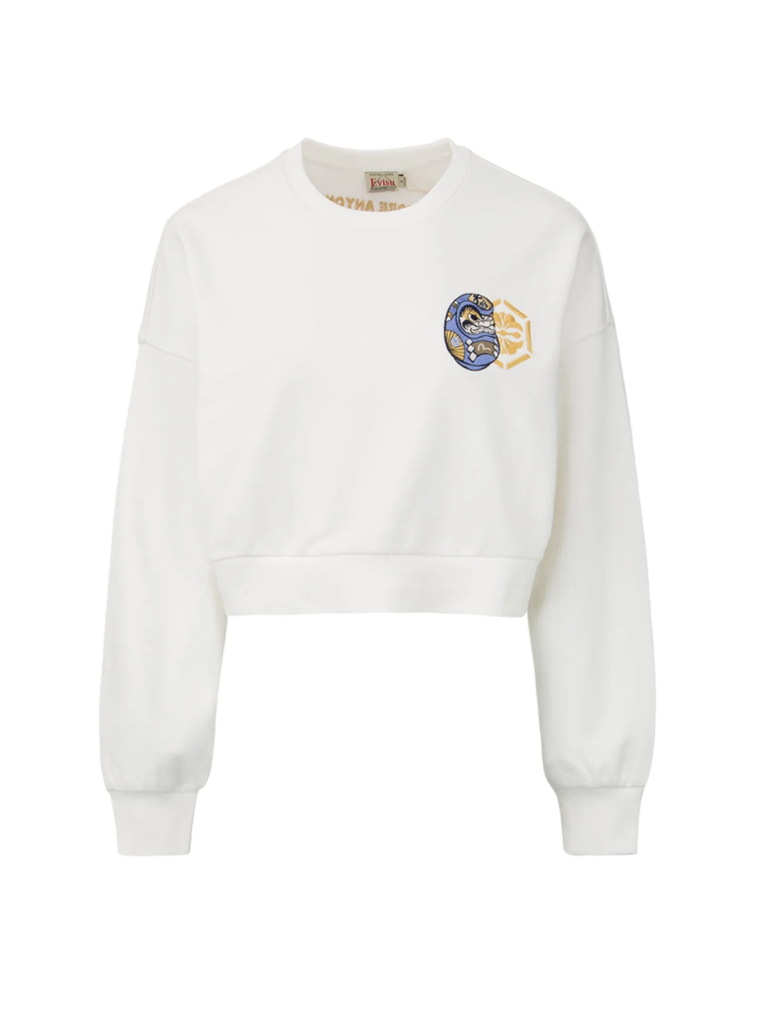 Daruma and Kamon Embroidery Cropped Sweatshirt