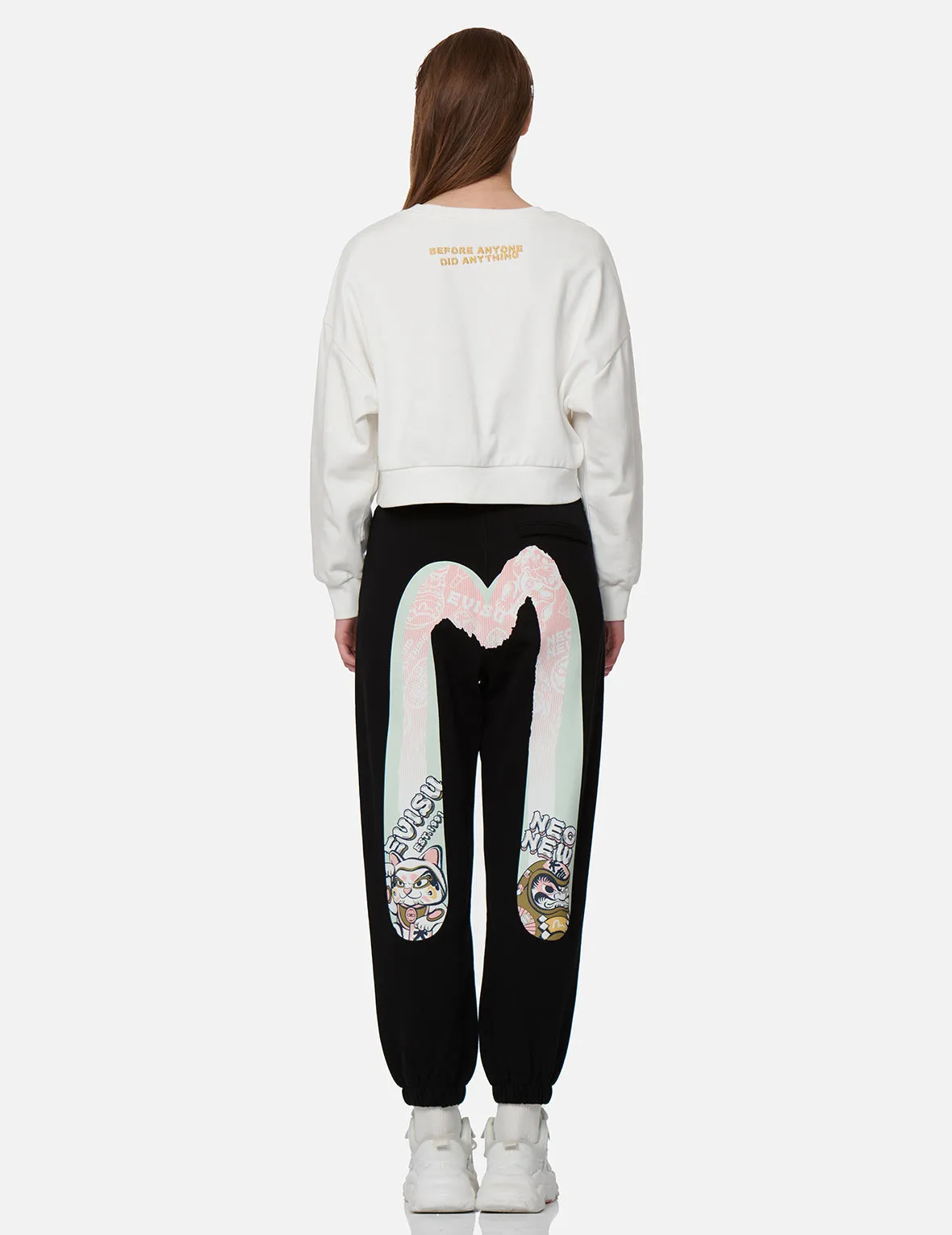 Daruma and Kamon Embroidery Cropped Sweatshirt