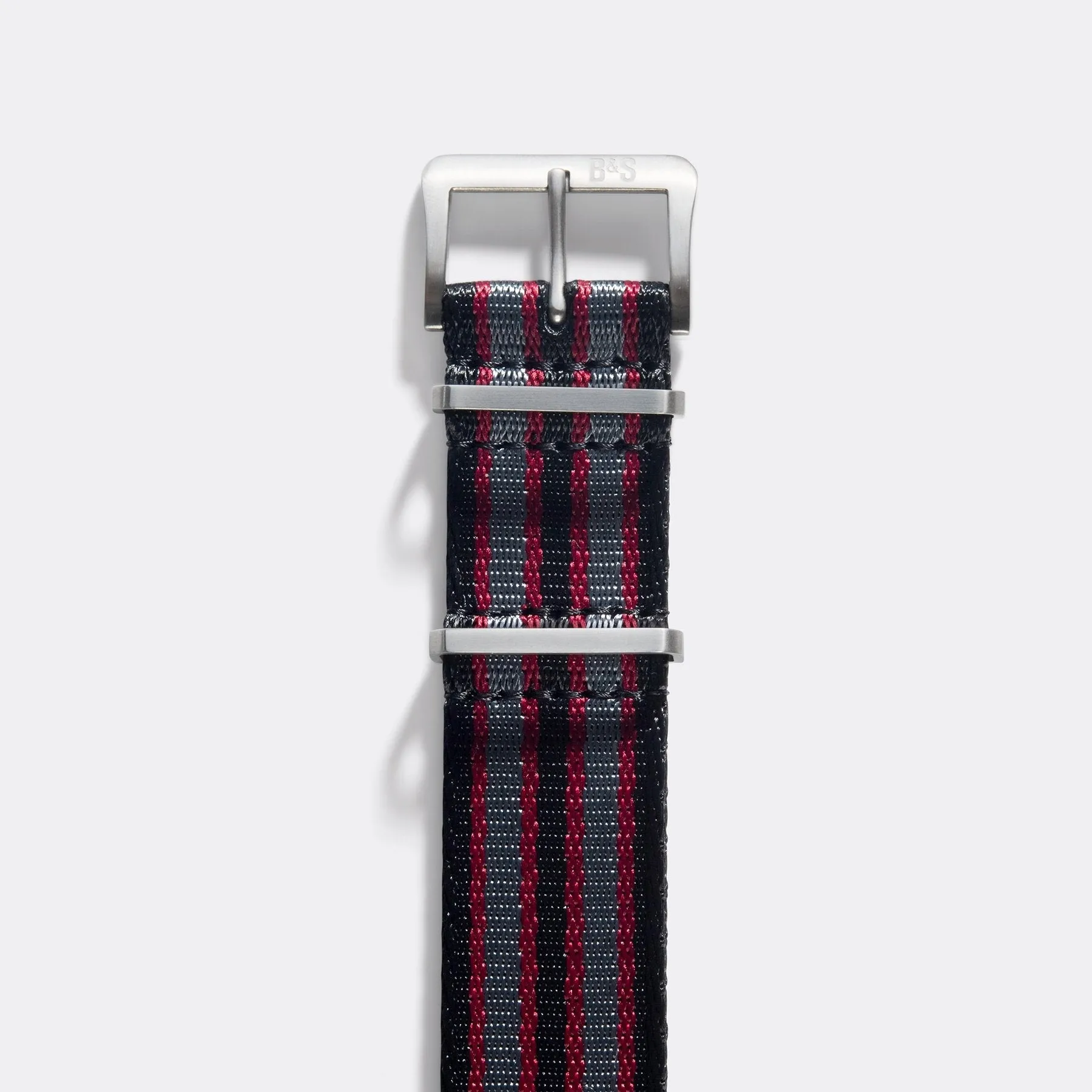 Deluxe Nylon Single Pass Watch Strap Black Two Stripes Grey Bordeaux Stripe