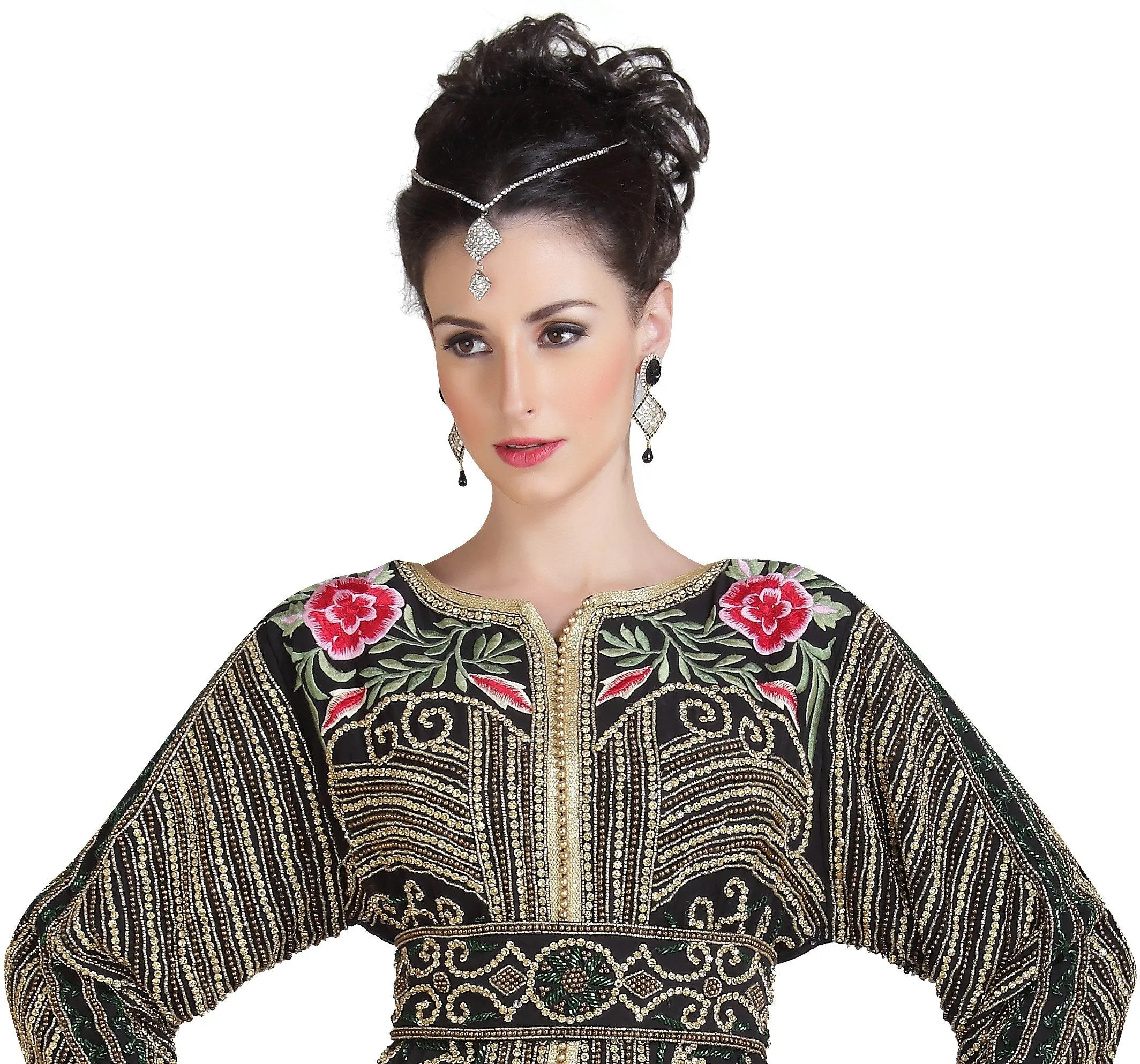 Djellaba Kaftan With Floral Zari Embroidery