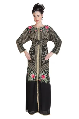 Djellaba Kaftan With Floral Zari Embroidery