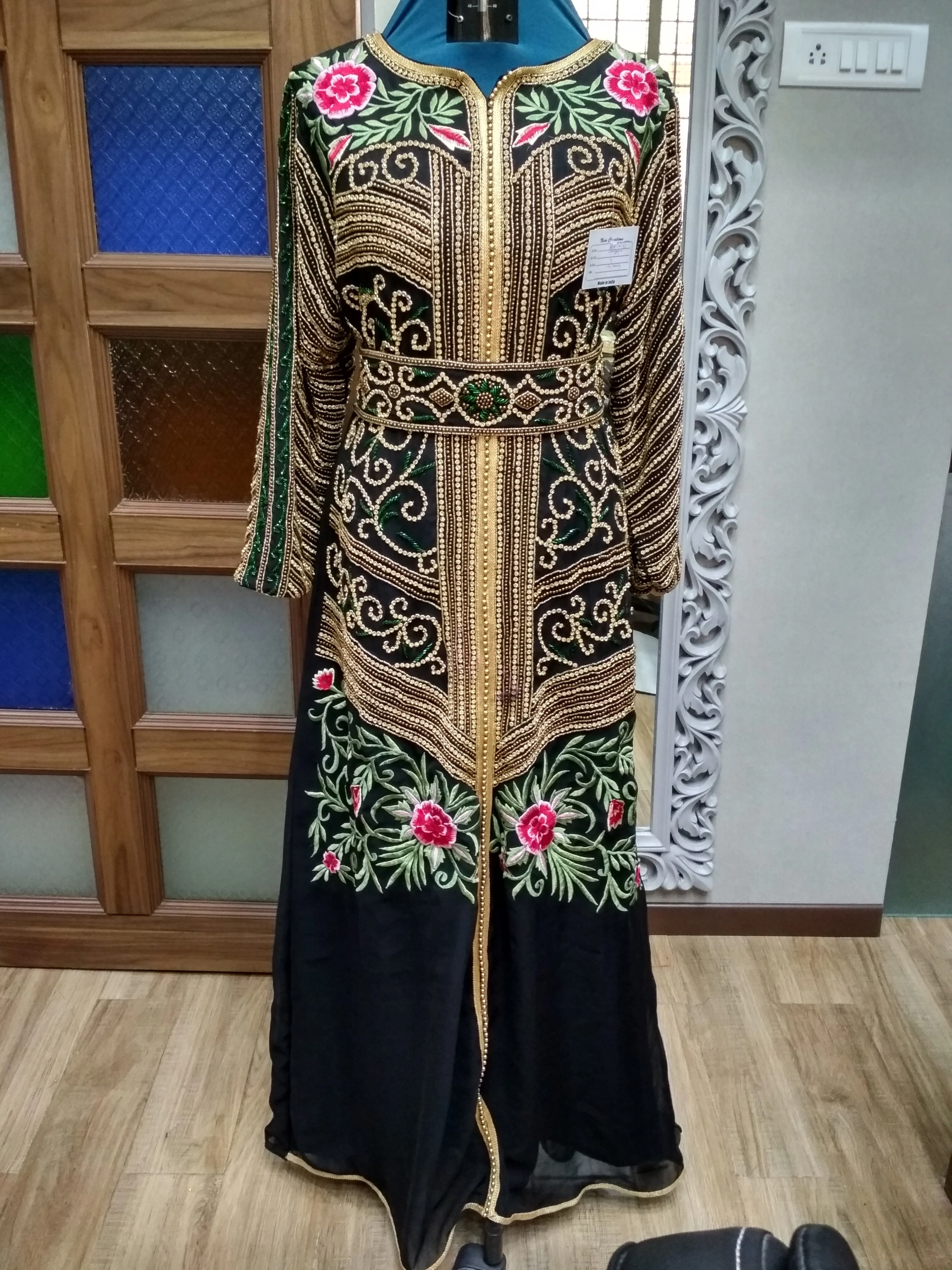 Djellaba Kaftan With Floral Zari Embroidery