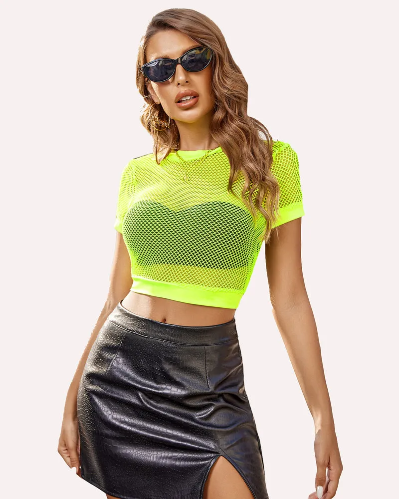 Fishnet Crop Top Short Sleeve Mesh Shirt