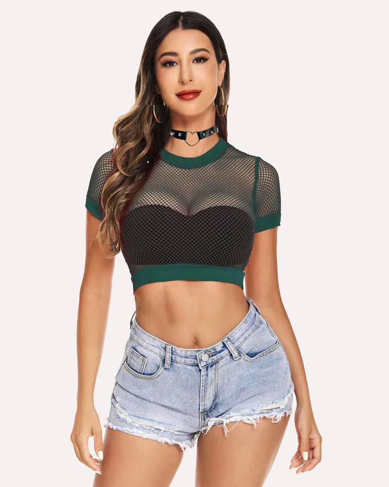 Fishnet Crop Top Short Sleeve Mesh Shirt